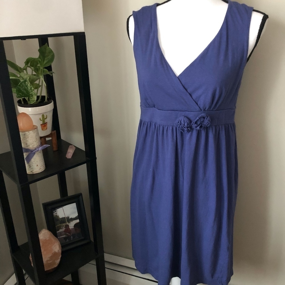 *LOFT* Blue Floral Sleeveless V-Neck Dress Sz M